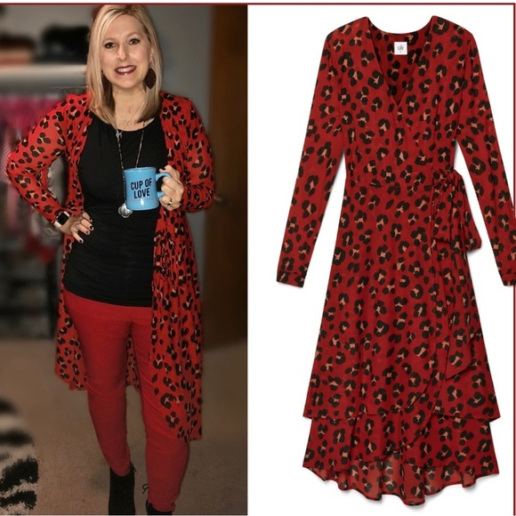 NWOT Cabi Viviene Siren Wrap Dress Size M #5771 Red leopard Print Dress - Picture 7 of 15